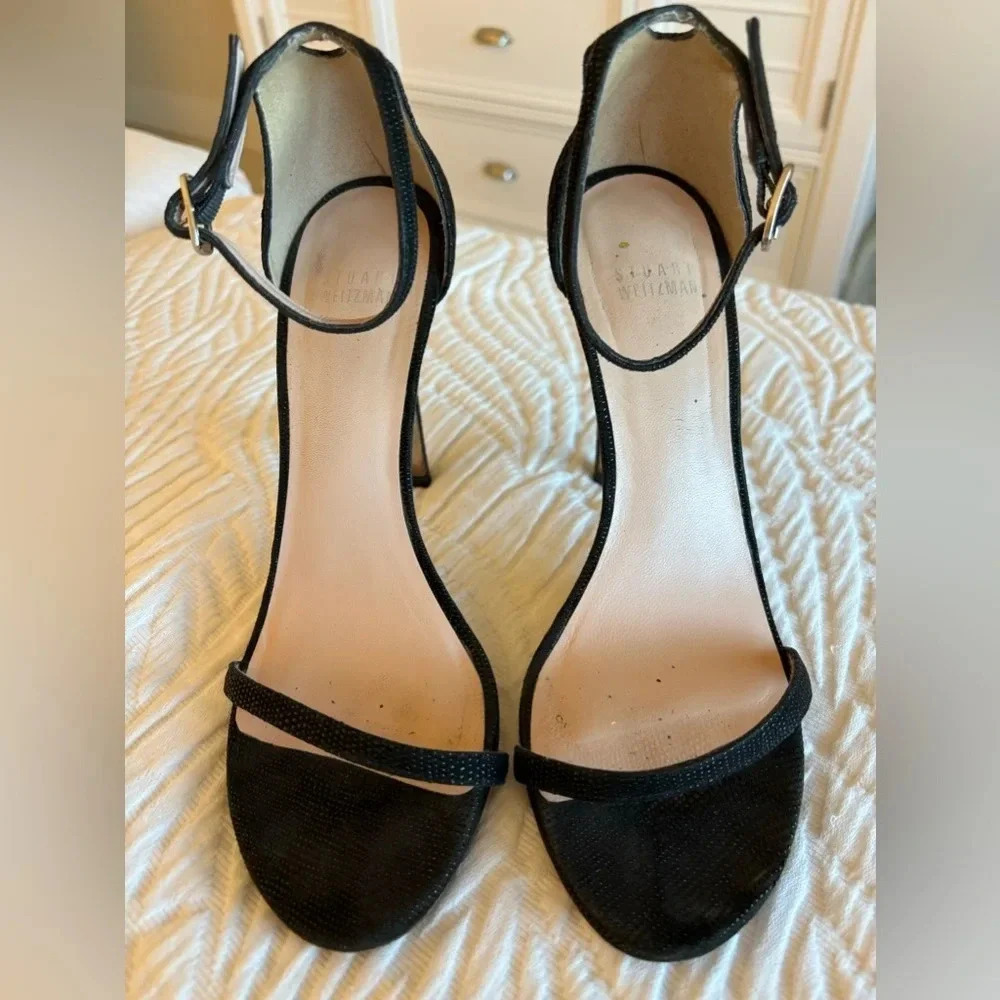 Stuart Weitzman Nudist Black “Goose Bump”Pebble Stiletto Heels Women’s S…